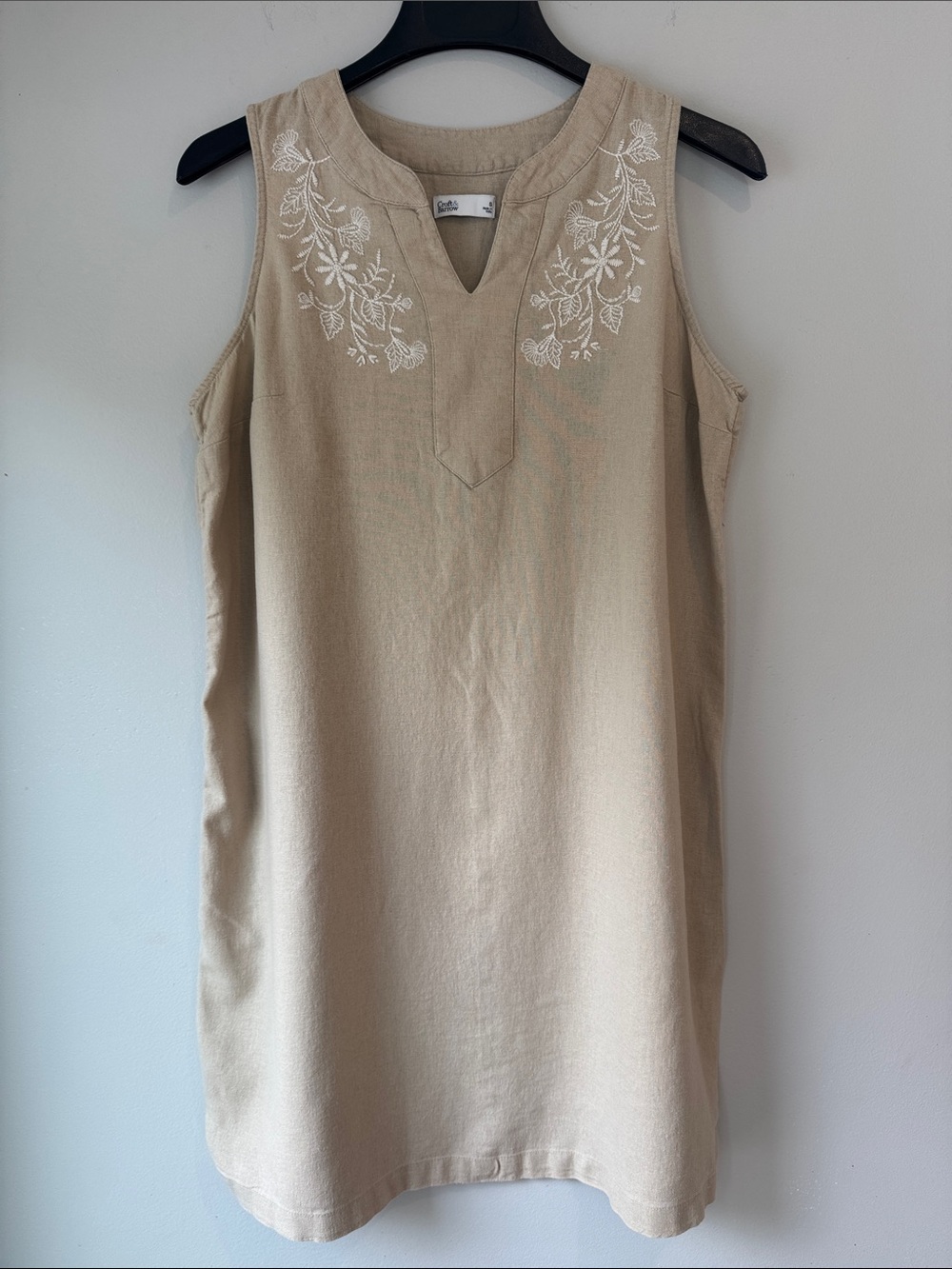 Croft & Barrow Classic Linen Blend   Embroidered Shift Tank Style Mini Dress